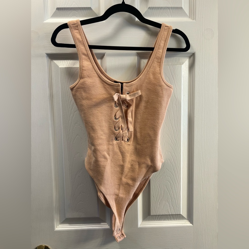Forever 21 Lace-Up Tan Bodysuit